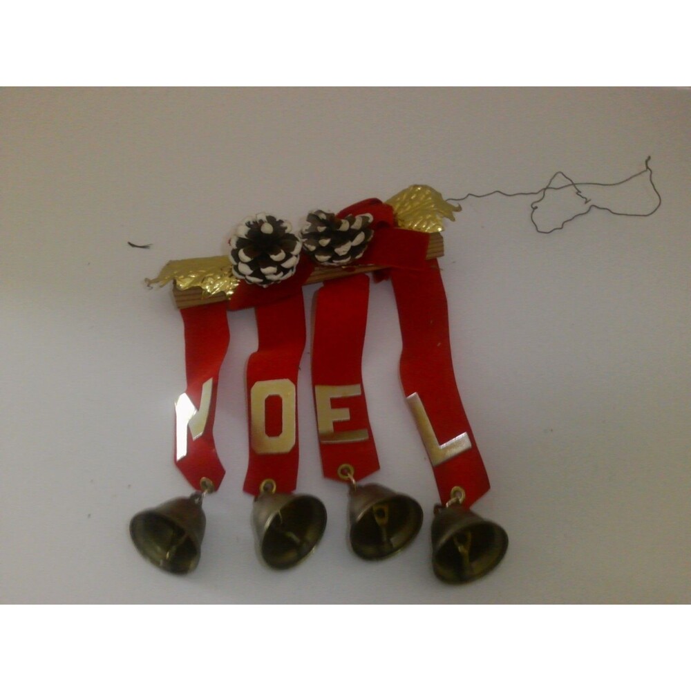 Vintage 1960s Velvet Ribbon Noel w/Bells Hanging Decoration